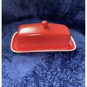 Red Cordon Bleu‎ Red Butter Dish with Knob Lid Porcelain Ceramic 2 Piece BIA